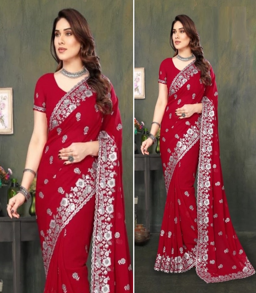 Premium Georgette Embroidery Work Saree:528